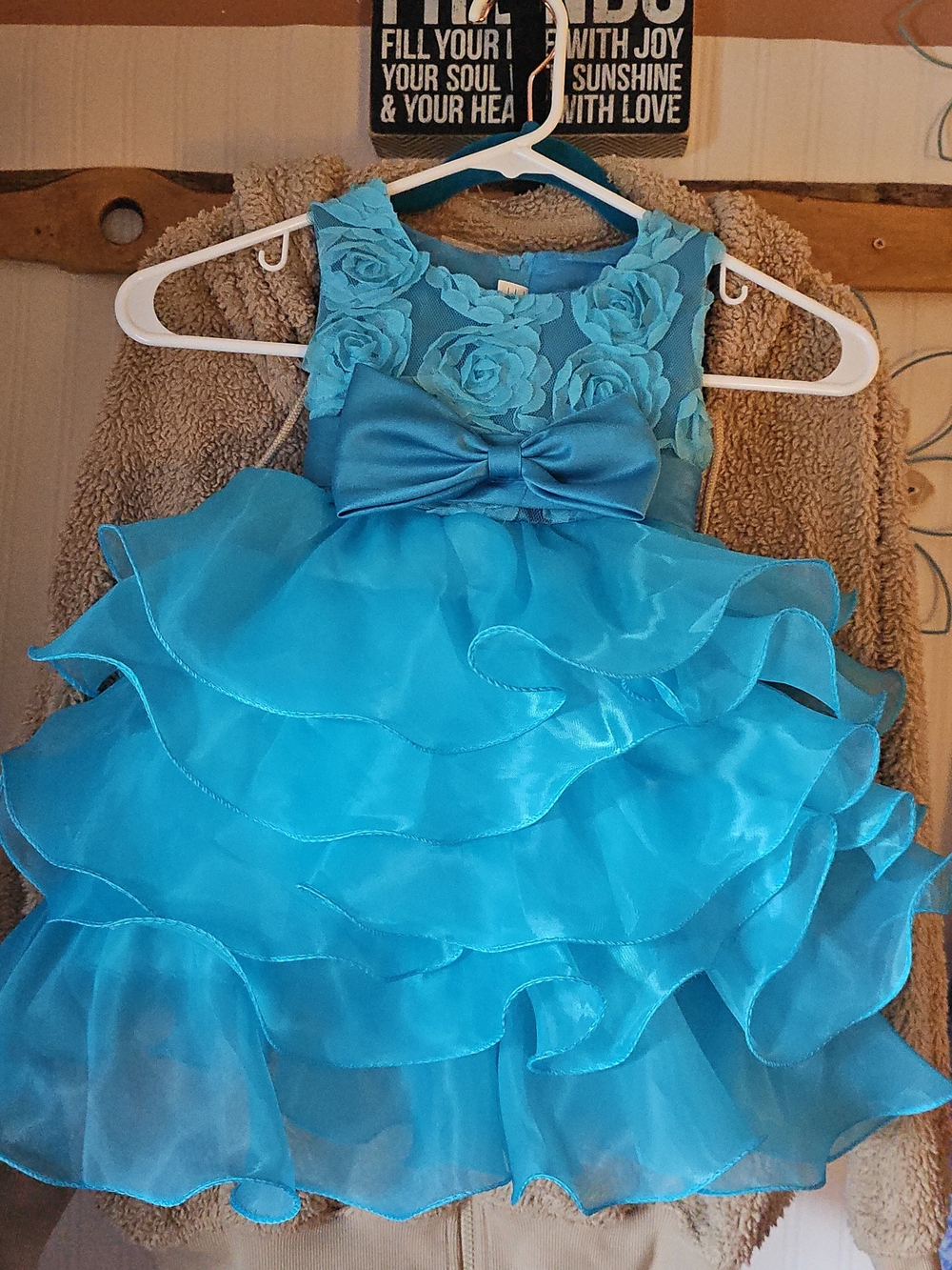 Blue Floral Bow Girls' Party Dress